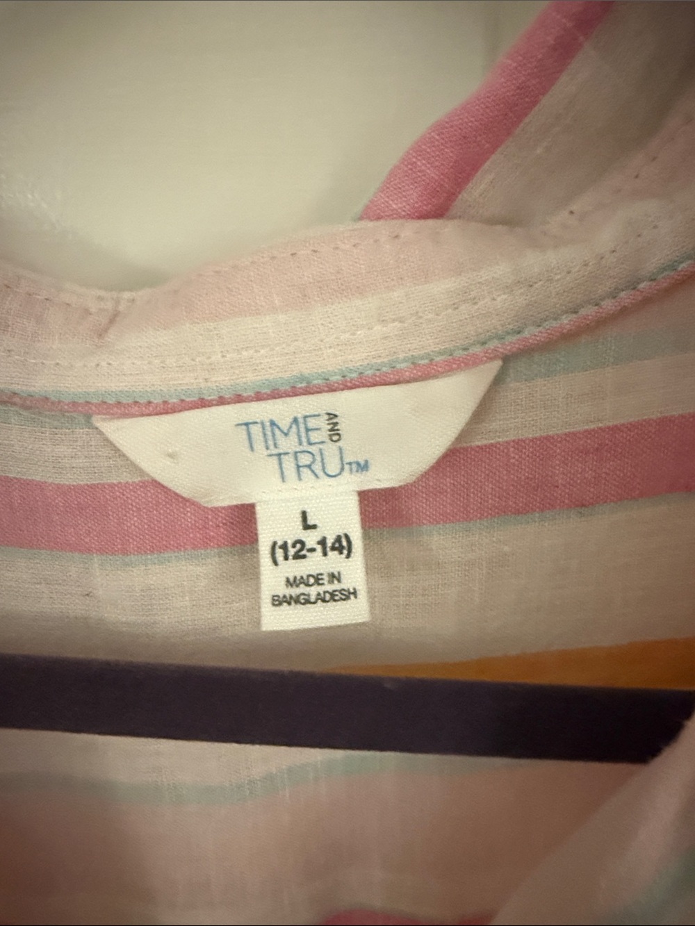 Time and Tru Pink, Orange & White Striped Button-Down Shirt - Picture 2 of 2